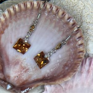 Sterling Silver dangle earrings with orange color stones